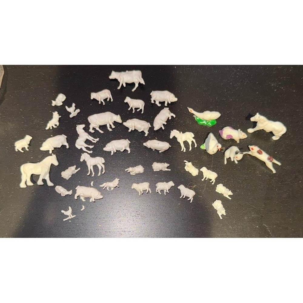 Vintage Style Miniature White Plastic Farm Animal Figurines Lot 30+ Pieces